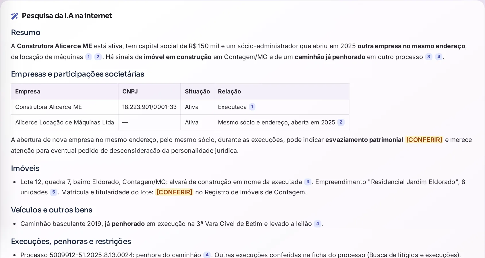 Empresas, imóveis e penhoras encontrados