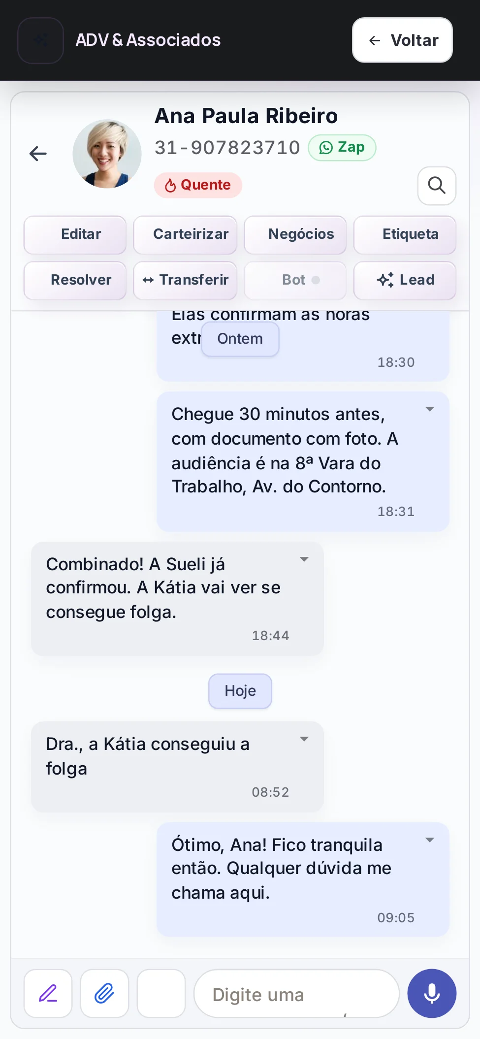 Atendimento no celular