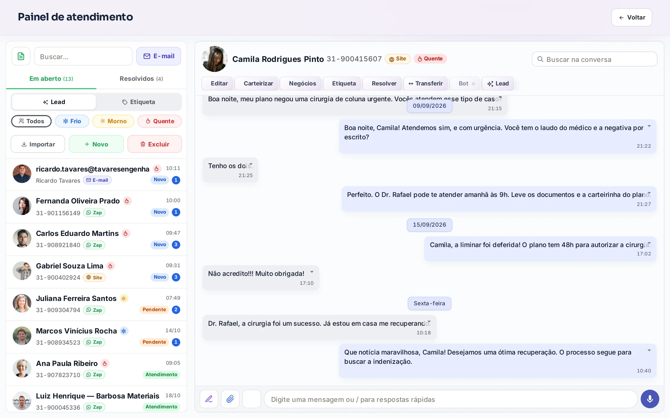 Chat do site no atendimento