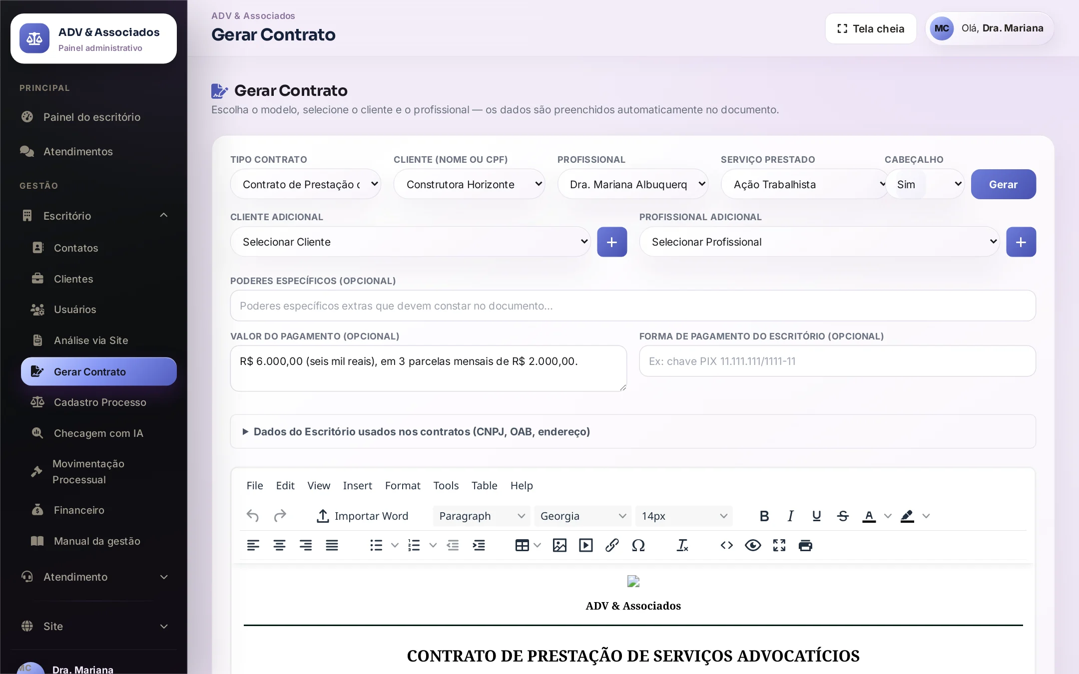 Gerar contrato